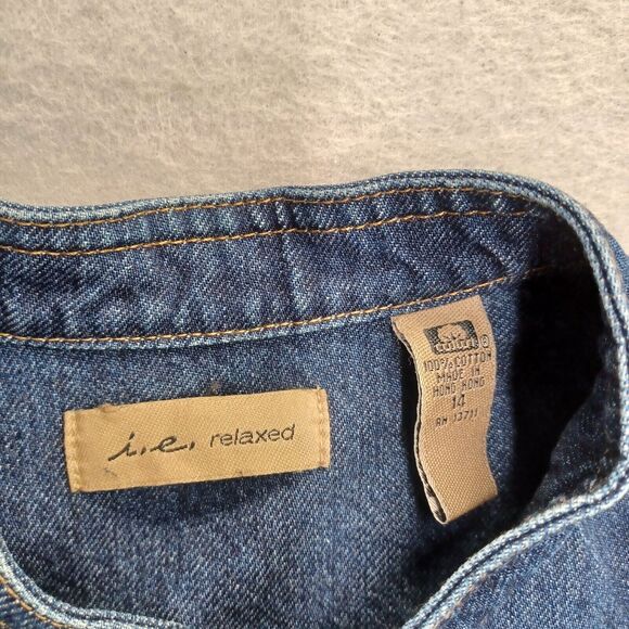 Small Size 14 Jean Jacket Lace Trim Button Up I.E Relaxed Dark Denim - Picture 2 of 10